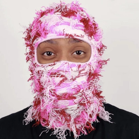 Distressed Knitted Balaclava Fringe Tassel Full Face Mask Windproof Warm Streetwear Punk Style Unisex