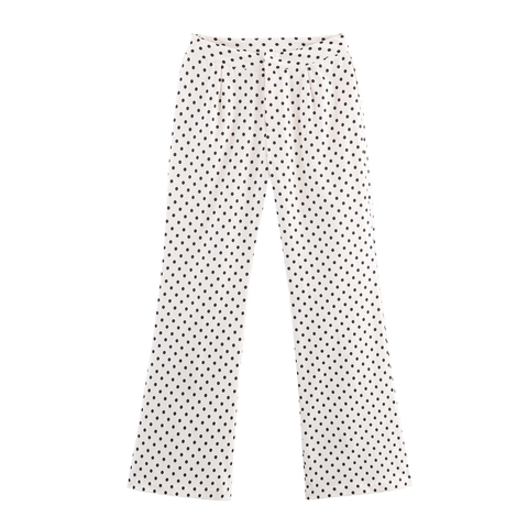 Pantaloni Da Donna Con Stampa A Pois Vita Alta Gamba Dritta Casual Retro Eleganti In Poliestere Con Tasche