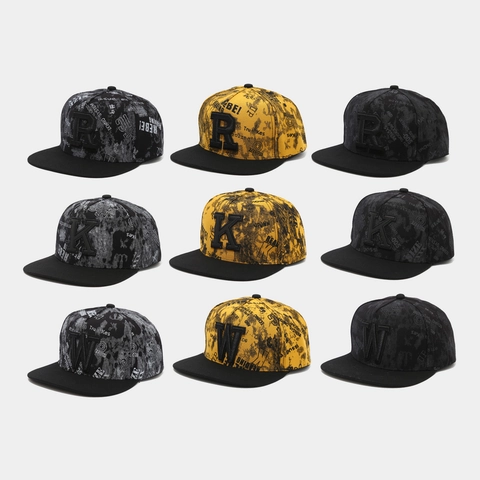 Snapback Hat Flache Krempe Baseballkappe Baumwolle 3D Buchstaben Stickerei Graffiti Druck Streetwear Hip Hop Verstellbar