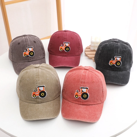 Niños Gorra De Béisbol Algodón Lavado Dibujos Animados Tractor Bordado Sombrero De Sol Ajustable Para Niños Y Niñas Estilo Vintage
