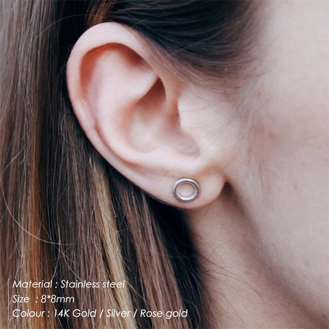 Pendientes de Botón Redondos Huecos de Acero Inoxidable Minimalistas para Mujer Joyería de Moda Piercing de Círculo Geométrico Oro Acero Rosa