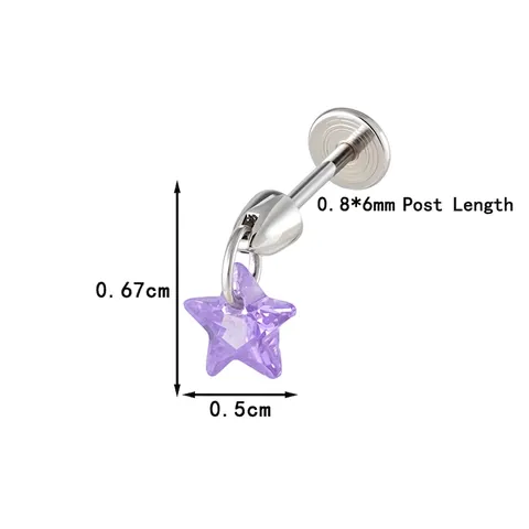 Kraakbeen Oorbellen Ster Zirkoon Hanger Roestvrij Staal Platte Achterkant Lip Piercing Sieraden Mode Accessoire