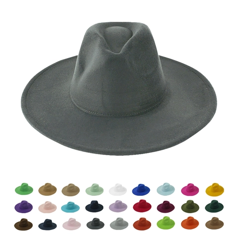 Vintage Fedora Hat Wide Brim Polyester Felt Jazz Cap Solid Color Elegant British Style Men Women Retro Fashion