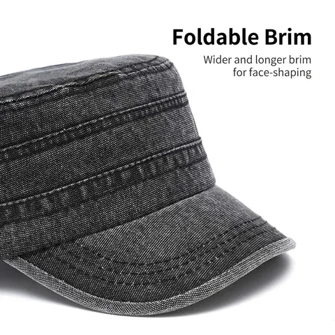 Gorra Cadet Algodón Lavado Vintage Sombrero Militar Ajustable Parte Superior Plana Protección Solar Estilo Casual