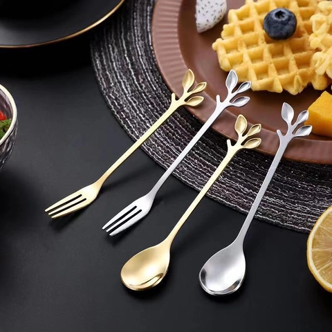 Cucchiai Forchette Coltelli In Acciaio Inox Con Manico A Foglia Posate Da Dessert Caffè Design Elegante A Ramo