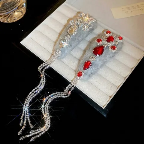 Molletta Per Capelli Con Nappa Lunga In Strass Floccato Goccia D'acqua Lusso Retro Inverno Copricapo Elegante