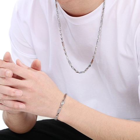 Collar Y Pulsera De Acero Inoxidable Cadena De Eslabones Geométricos Joyería De Moda Para Hombres Mujeres