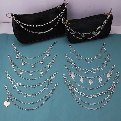 Decorative Metal Bag Chain Alloy Multilayer Butterfly Heart Star Charm Handbag Accessory For Women DIY Fashion Style