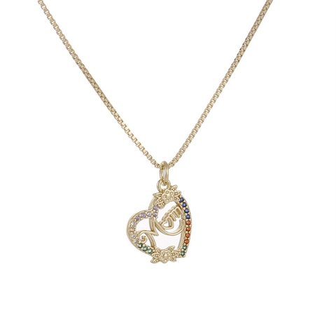 Copper MOM Heart Pendant Necklace Micro Inset Colorful Zircon Jewelry For Women Mother Gift