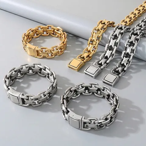 Collar Y Pulsera Para Hombre Joyería De Acero Inoxidable Cadena De Eslabones X Pesada Estilo Hip Hop Rock Para Él