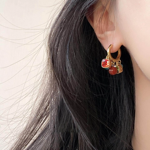 Vintage Etnische Hoop Oorbellen Met Agaat Zirkoon Bedels Legering Verguld Kleurrijke Boho Sieraden Met Stalen Oorringpost