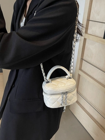 Mini Gesteppte PU Leder Kosmetikkoffer Tasche Mit Kettengurt Und Herzanhänger Für Damen Retro Box Form