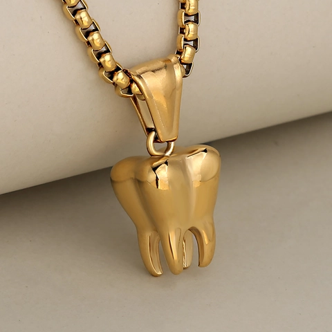 3D Tooth Pendant Necklace Stainless Steel Hip Hop Punk Fun Jewelry For Men Women Gold Silver Color