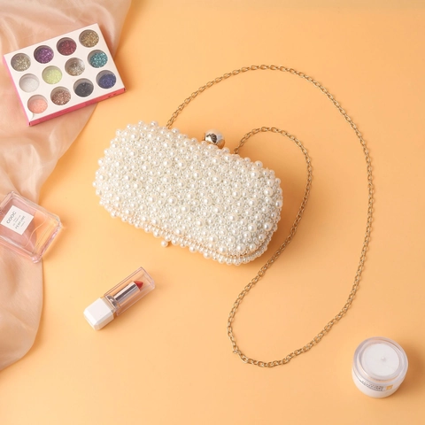 Sac De Soirée Élégant Pour Femme Avec Künstliche Perles D'imitation Pochette Rigide Perla Artificialge Avec Chaîne Métallique Mariage Fête