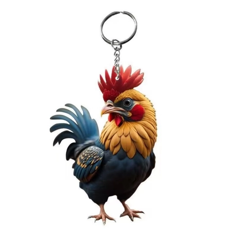 Portachiavi Uccello Gallo Cartone Animato 3D Acrilico Colorato Animale Pendente Zaino Anello Auto Decorativo