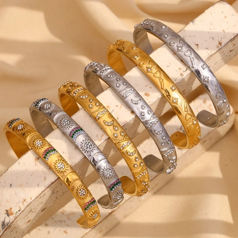 Joyas Celestiales De Cartas De Tarot Acero Inoxidable Chapado En Oro 18K Sol Luna Estrella Zirconia Bohemio Brazalete Pendientes Anillo