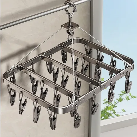 Socks Drying Rack Aluminum Alloy Multi Clip Laundry Hanger Windproof Rotatable Hook Indoor Outdoor Household Space Saving