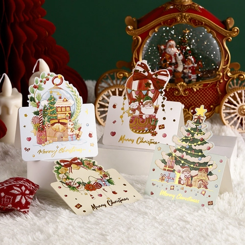 Christmas Greeting Cards Bronzing Cardboard Gilding Design Holiday Wish Mini Fresh Cartoon Gift Message Card