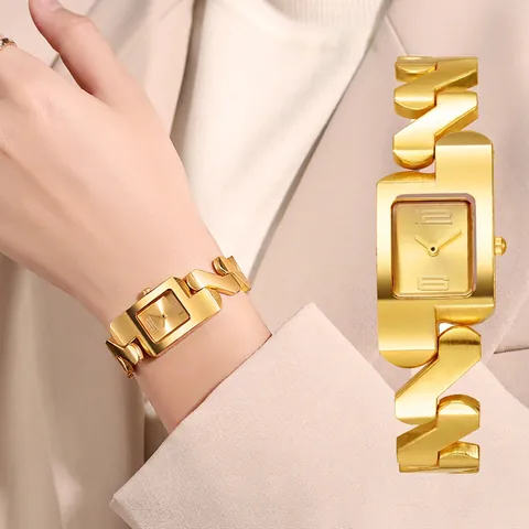 Women Fashion Quartz Watch Vintage Rectangle Dial Alloy Chain Bracelet Jewelry Wristwatch Ladies Elegant Gift