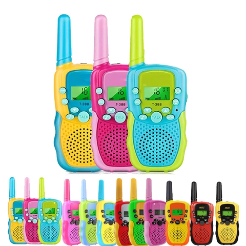 Walkie Talkies Niños Plástico T-388 Portátil Largo Alcance Vox Manos Libres LCD Retroiluminado Linterna Juguetes Aventura Exterior
