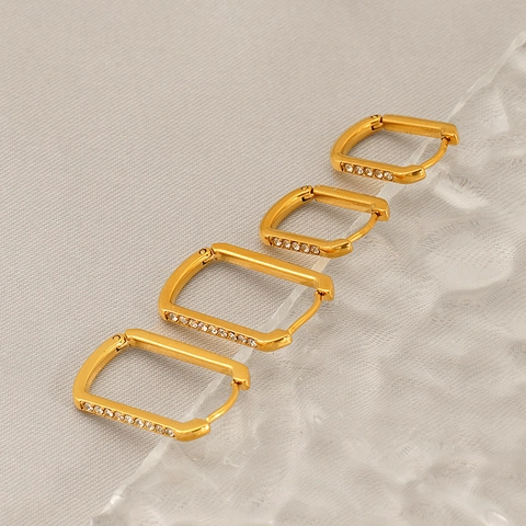 Rechteckige Creolen 18K Vergoldeter Edelstahl Mit Strass Besetzt Geometrischer Minimalistischer Schmuck Für Damen