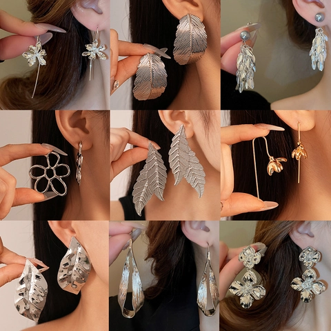 Minimalistische Blumen Blatt Kunstparel Legierung Ohrringe Mit 925 Sterling Silber Ohrstecker Retro Metallische Damen Schmuck