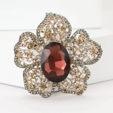Vintage Romantisch Legierung Strass Große Blume Brosche Hochwertige Damen Bankett Schal Korsage Pin Schmuck Zubehör
