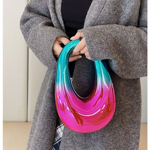 Acrylic Hollow Out Oval Handbag Metallic Mirror Evening Bag Luxury Banquet Party Shoulder Bag With Chain Strap For Women