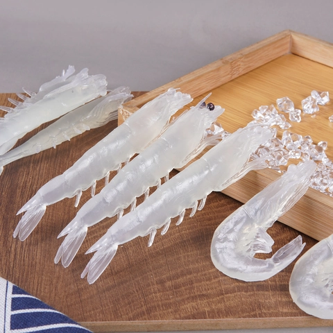 Realistic Simulation Transparent Shrimp Keychain PVC Artificial Seafood Prawn Food Model Pendant Display Prop Novelty
