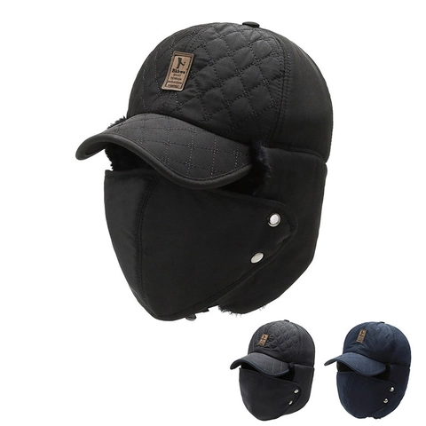 Herren Trappermütze Winter Warm Gesteppte Bombermütze Mit Abnehmbarer Maske Ohrenklappen Kunstfellfutter Winddicht Outdoor