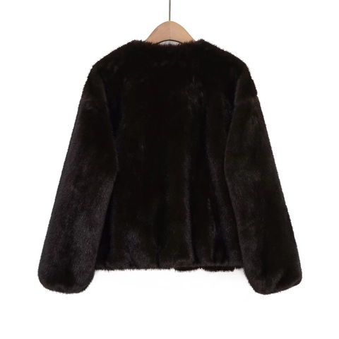 Veste Bombardier Fausse Fourrure Femme Courte Casual Manches Longues Col Rond Fermeture Éclair Manteau Simili Cuir
