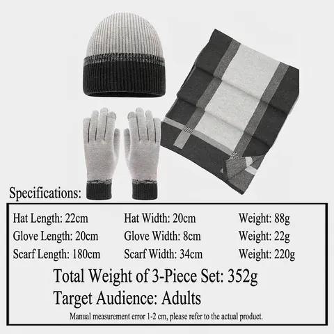 Winter Strickmütze Schal Und Touchscreen Handschuhe Acryl Verdickt Warm Karo Patchwork Unisex Kälteschutz