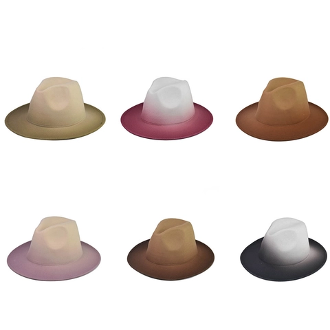 Gradient Fedora Hat Wide Brim Cotton Polyester Felt Vintage Jazz Style Winter Autumn Unisex