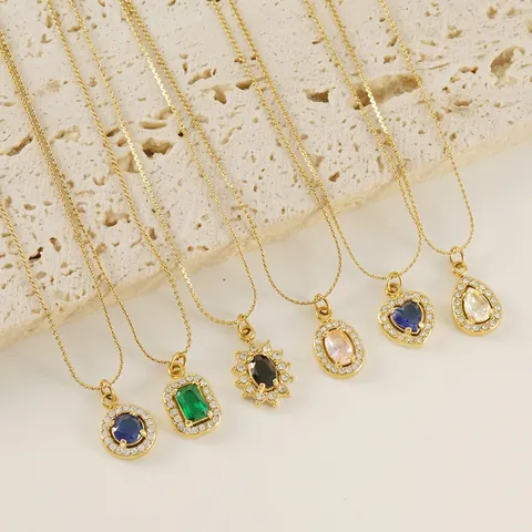 Zircon Pendant Necklace 18K Gold Plated Stainless Steel Heart Waterdrop Square Oval Sunflower Shape Fashion For Women