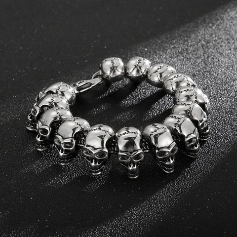 Collana A Catena Con Maglie A Testa Di Teschio Scheletro Stile Retro Punk Gothic Rock Acciaio Al Titanio Da Uomo Argento