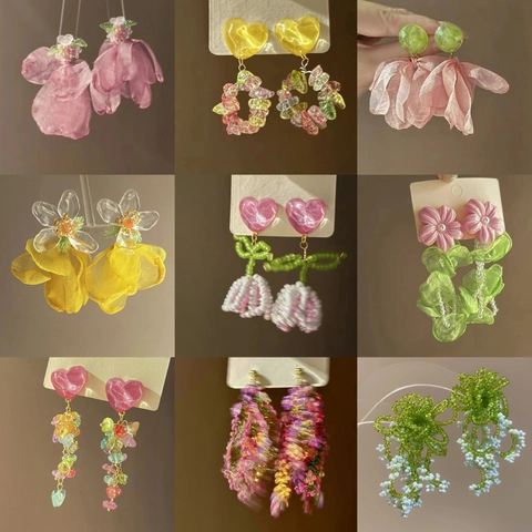 Orecchini A Fiore In Cristallo Con Nappa E Perno In Argento Stile Dolce Foresta Estetica Fata Organza Gioielli Per Donne