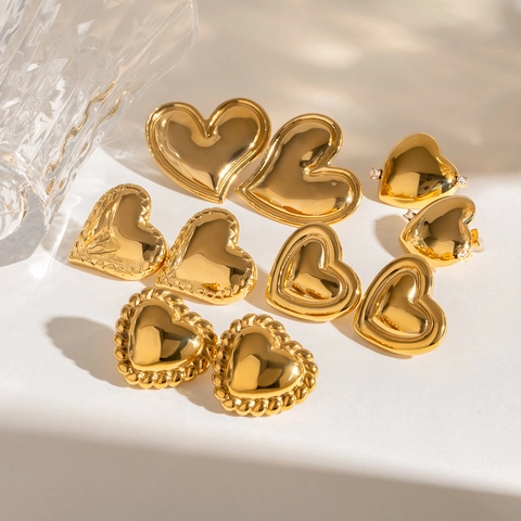 Stainless Steel Heart Earrings With Cubic Zirconia Gold Plated Twisted Edge Hoop Waterproof Hypoallergenic For Women