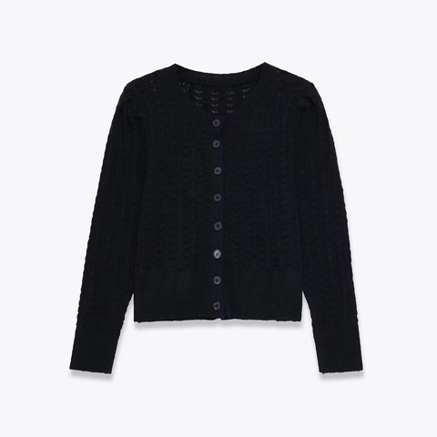 Cárdigan De Mujer Mezcla De Alpaca Calado Cuello En V Manga Larga Suéter De Punto Botones Color Sólido