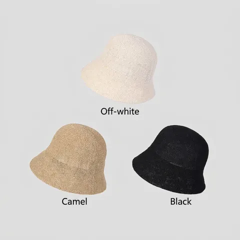 Women Summer Breathable Knitted Bucket Hat Front Long Back Short Casual Simple Solid Color Sun Hat Foldable Cotton Polyester Fisherman Hat
