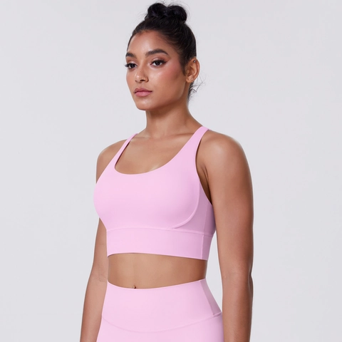 Women's Criss-Cross Back Sports Bra Padded Strappy Yoga Bra Top For Running Fitness Nylon Spandex Solid Color Activewear Top