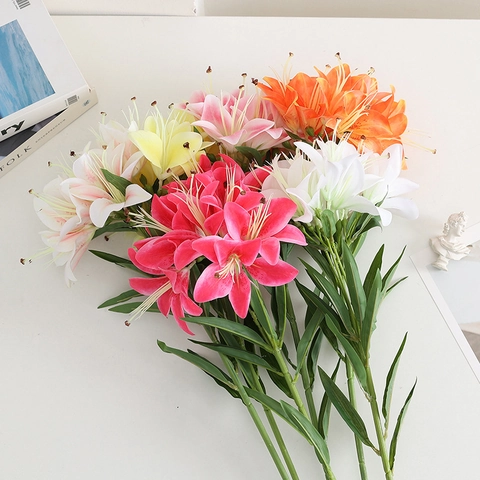 Artificial Lily Flower Single Stem Silk Floral Home Wedding Party Decoration Photography Prop Multi Color