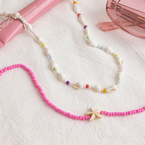 Bohemian Stainless Steel Shell Starfish Necklace Set For Women Summer Beach Beaded Layered Charm Necklace Waterproof Jewelry