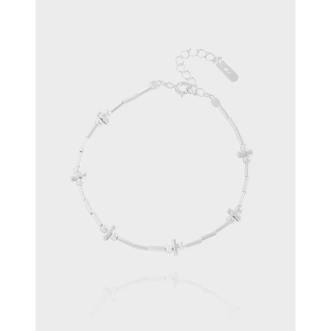 Bracelet En Argent Sterling 925 Design Géométrique De Tube Et Perle Ronde Maillon Étoile Croix Pour Femme Réglable