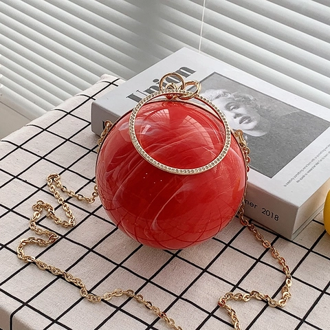 Sfeer Bal Avondtas Clutch Acryl Marmerpatroon Strass Ring Handvat Gouden Ketting Vrouwen Bruiloft