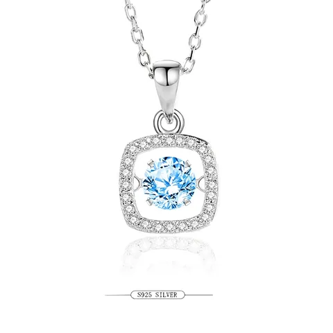 925 Sterling Silver Dancing Heart Square Pendant Necklace With Moissanite Zirconia Stones For Women Commuting Fashion Jewelry