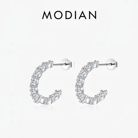 Pendientes de Aro Moissanita Color D VVS1 Forma de C para Mujer Plata de Ley 925 Incrustaciones Joyería Fina Regalo