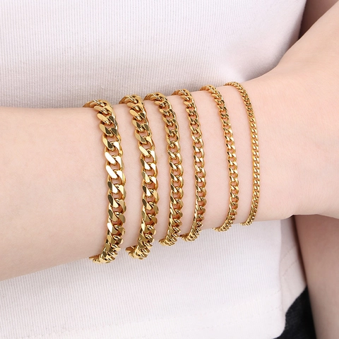 Cuban Link Chain Necklace And Bracelet 18K Gold Plated Stainless Steel Lobster Clasp Hip Hop Punk Fashion Jewelry