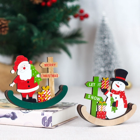 Decorazioni Natalizie In Legno Babbo Natale Pupazzo Di Neve Dondolo Arredo Tavola Festivo Cartone Animato