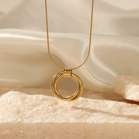 Minimalistische Roestvrijstalen Ketting In Elkaar Grijpende Cirkels Hanger Geometrische Sleutelbeenketting Dames
