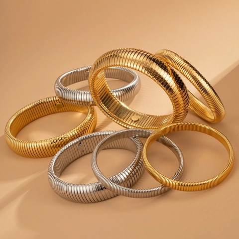 Minimalist Stainless Steel Tubogas Spiral Elastic Bangle Bracelet For Women Gold Silver Plated Geometric Metal Coil Cuff Bracelet Jewelry Gift